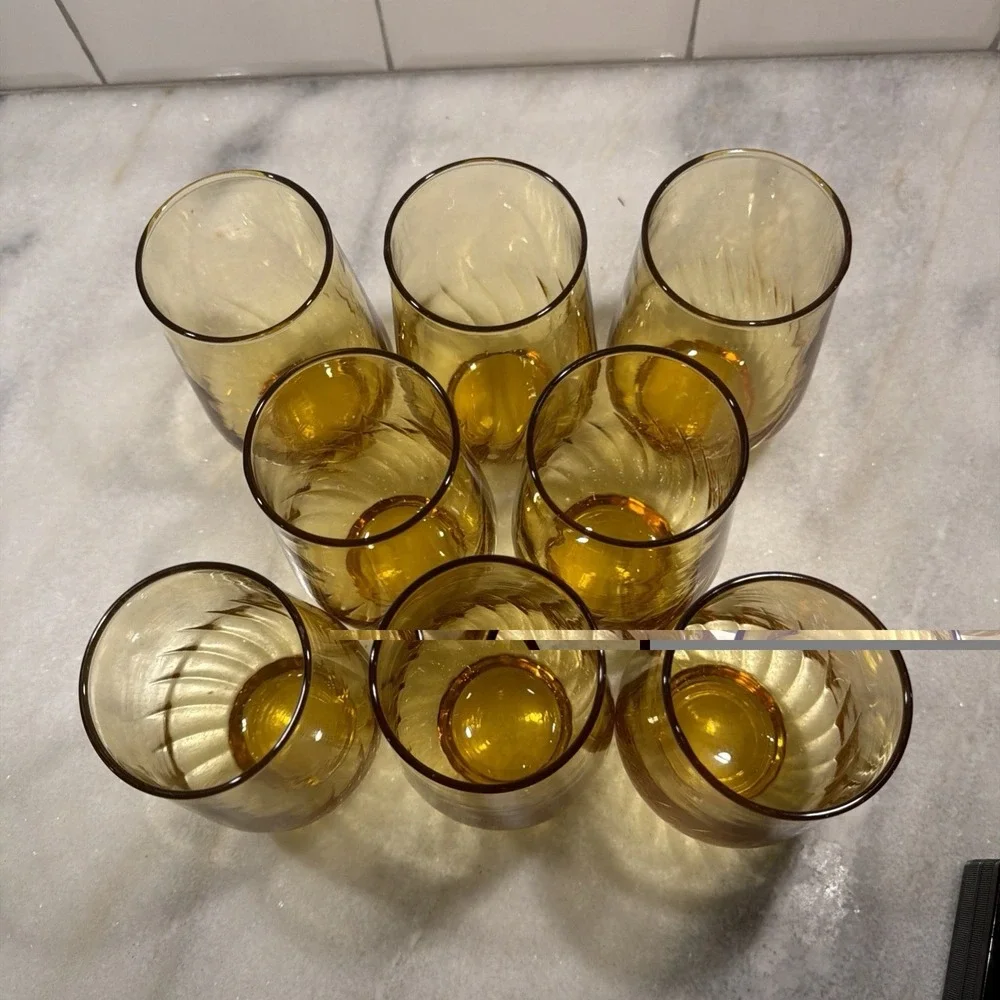 Set Of 8 Vintage Golden Swirl Anchor Hocking Water/tea Glasses OLA009